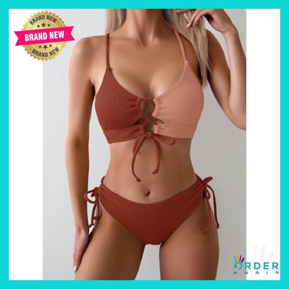 Sexy Bikini Set Lace Up Tie Side Swimsuit Adjustable Y2K Chic Beachwear - Picture 4 of 6